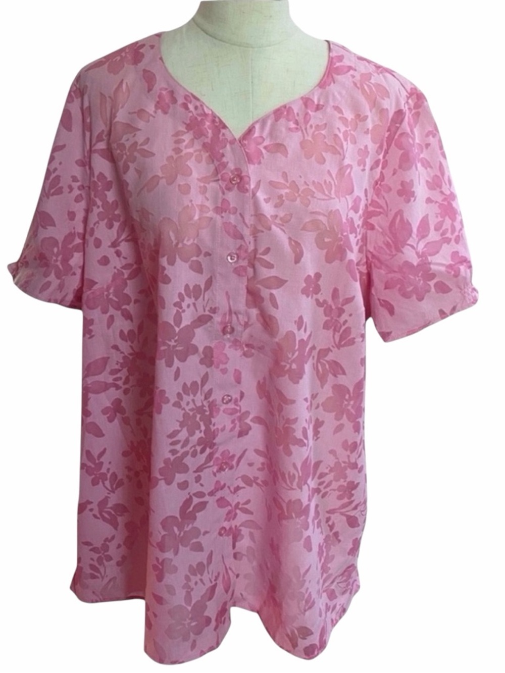 DENIM AND COMPANY Top Pink Sheer Floral Extra Large